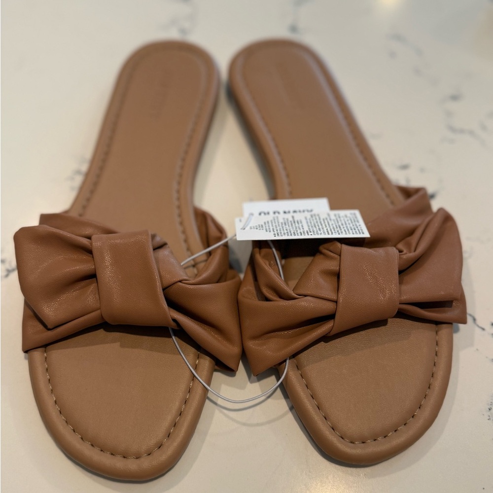 Old Navy Tan Women's Bow Slide Sandals